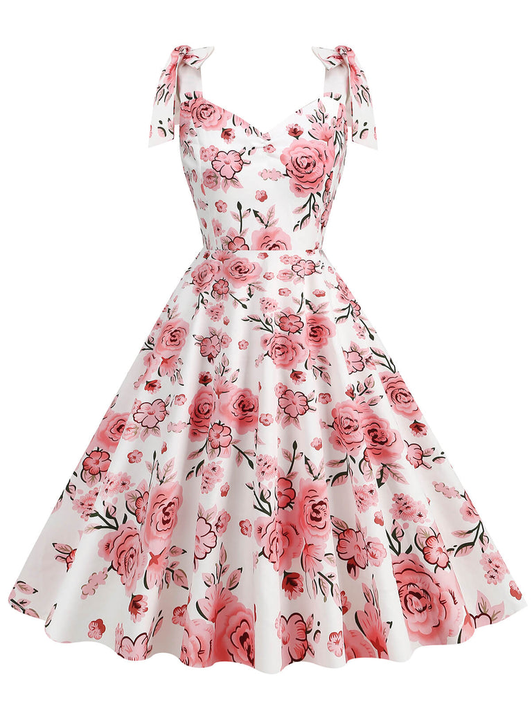 1950s Floral Lace-Up Shoulder V-Neck Swing Dress — vintage elegance for the modern woman