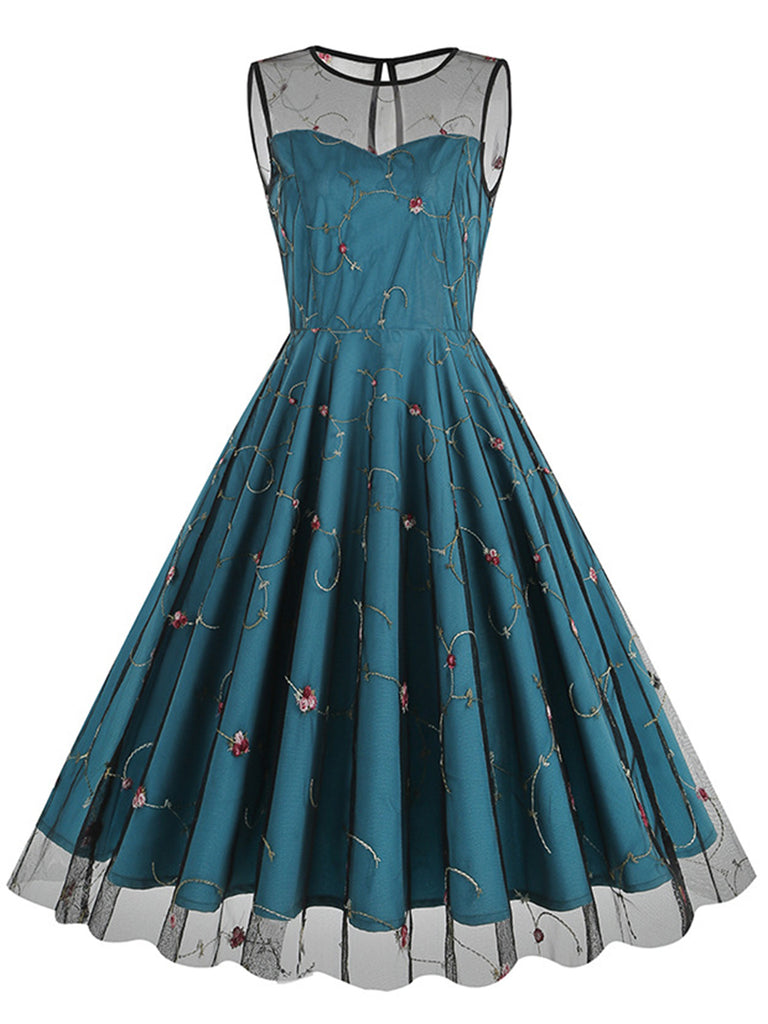 1950s Floral Mesh Swing Dress, vintage dress, retro fashion, rockabilly, pin-up fashion - perfect for women who love vintage and retro fashion