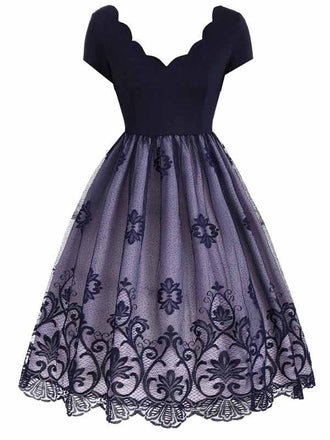 1950s Floral Patchwork Swing Dress, classic vintage style elegant retro fashion