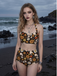 Black 1950s Floral Print Lace-Up Halter Swimsuit, vintage swimsuit, pin-up swimwear - perfect for women who love vintage and retro fashion