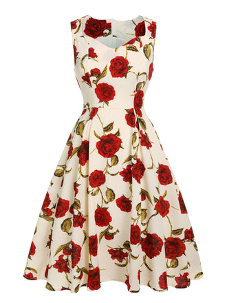 1950s Floral Sleeveless Heart Collar Dress, vintage dress, retro fashion, rockabilly, pin-up fashion - perfect for women who love vintage and retro fashion