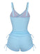 1950s Floral Solid Lace-Up Tankini Set - vintage fashion, retro style