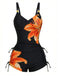 1950s Floral Solid Lace-Up Tankini Set - vintage fashion, retro style