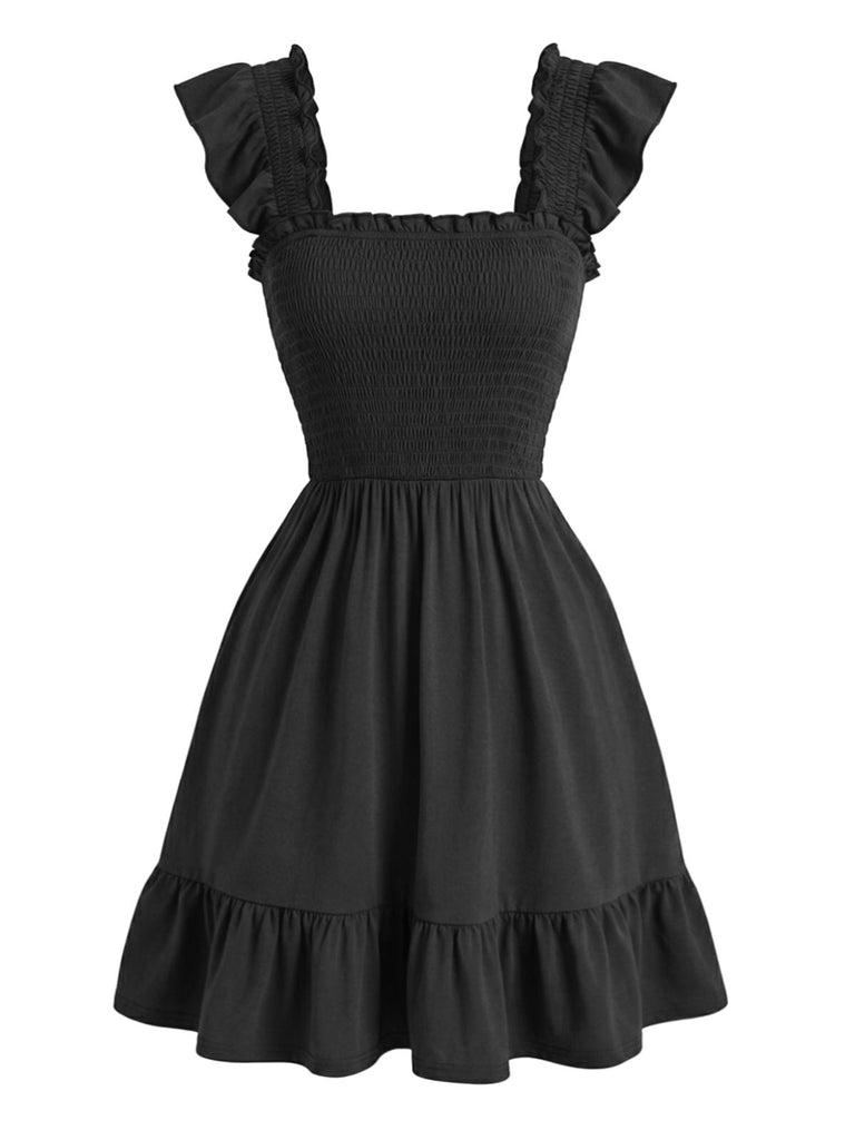 1950s Square Neck Ruffled Sleeve Smocked Dress, vintage dress, retro fashion, rockabilly, pin-up fashion, women, elegant