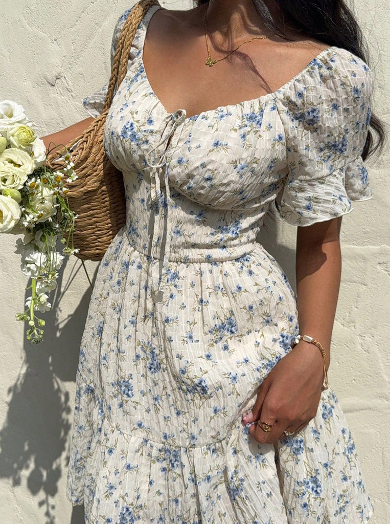 1950s Floral Square Neck Ruffle Dress 7
