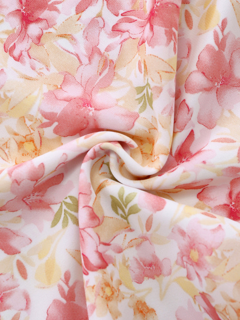 [Pre-Sale] Pink 1950s Floral Chiffon Bow Dress 5