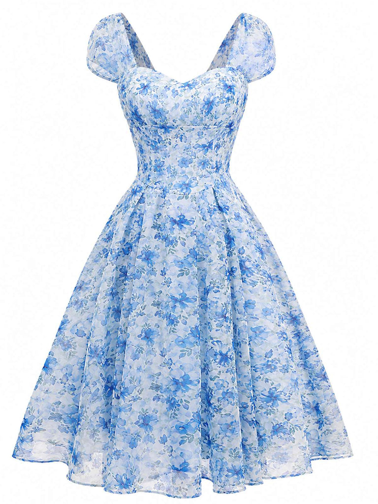 Pink 1950s Floral Sweetheart Neck Bow Dress, vintage dress, retro fashion, rockabilly, pin-up fashion - perfect for women who love vintage and retro fashion