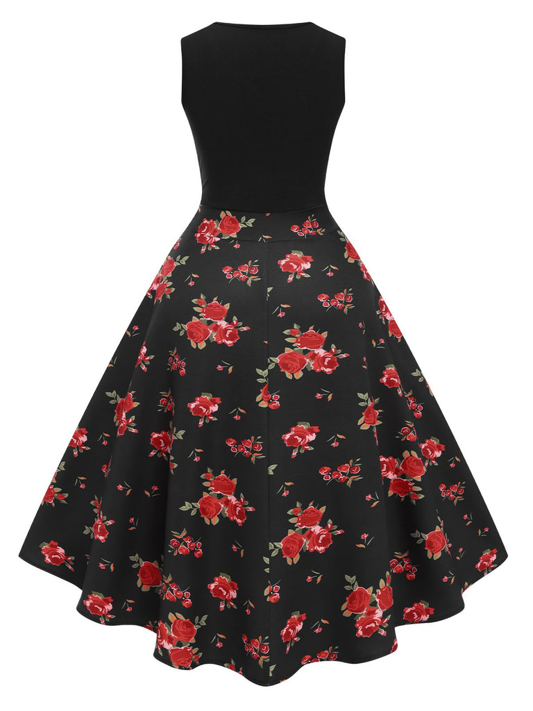 Black 1950s Floral Swing Dress Black 1950s Floral Swing Dress