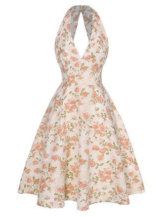 1950s Floral V-Neck Dress: beautiful vintage dress, retro fashion, elegant style with timeless appeal