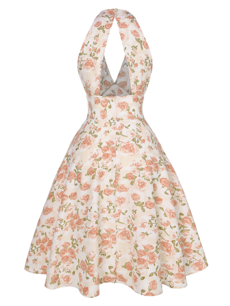 1950s Floral V-Neck Dress | vintage dress, retro fashion, elegant style - perfect for retro fashion enthusiasts