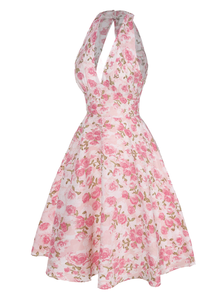 1950s Floral V-Neck Dress - vintage dress, retro fashion, elegant style for vintage lovers