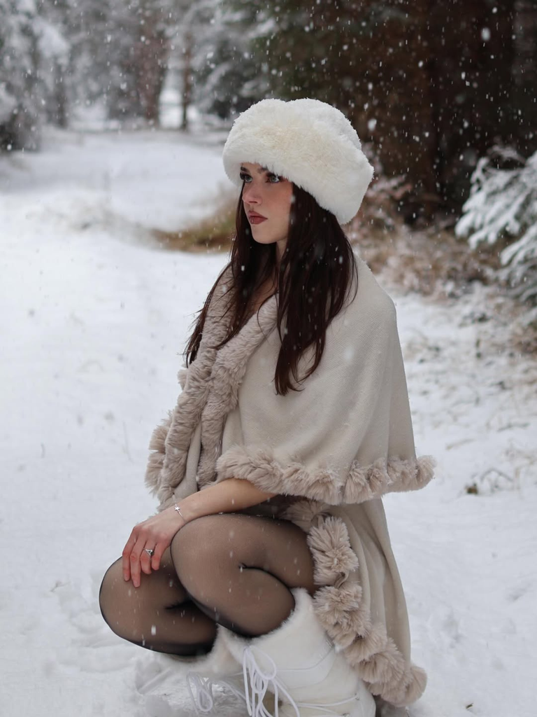 1950s Fur Collar Double Layer Cape Shawl - vintage fashion, retro style