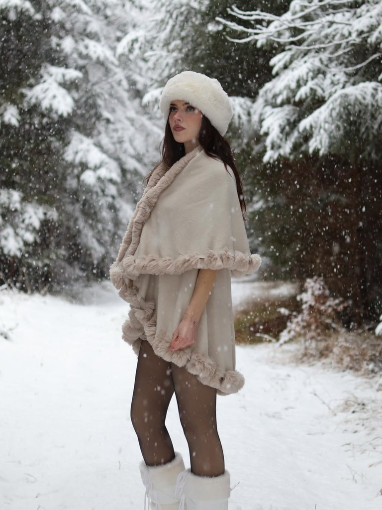 1950s Fur Collar Double Layer Cape Shawl - vintage fashion, retro style