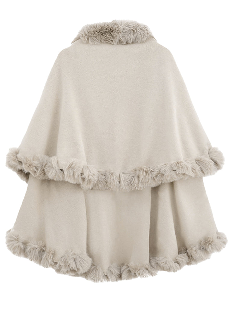 1950s Fur Collar Double Layer Cape Shawl — 1950s sophistication that wraps her in quiet power