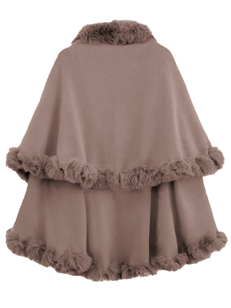 1950s Fur Collar Double Layer Cape Shawl — 1950s sophistication that wraps her in quiet power