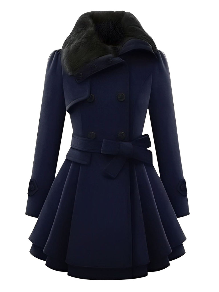 1950s Fur Collar Waisted Winter Coat - vintage fashion, retro style