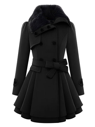 She throws on this 1950s Fur Collar Waisted Winter Coat and the city feels like 1950s Paris