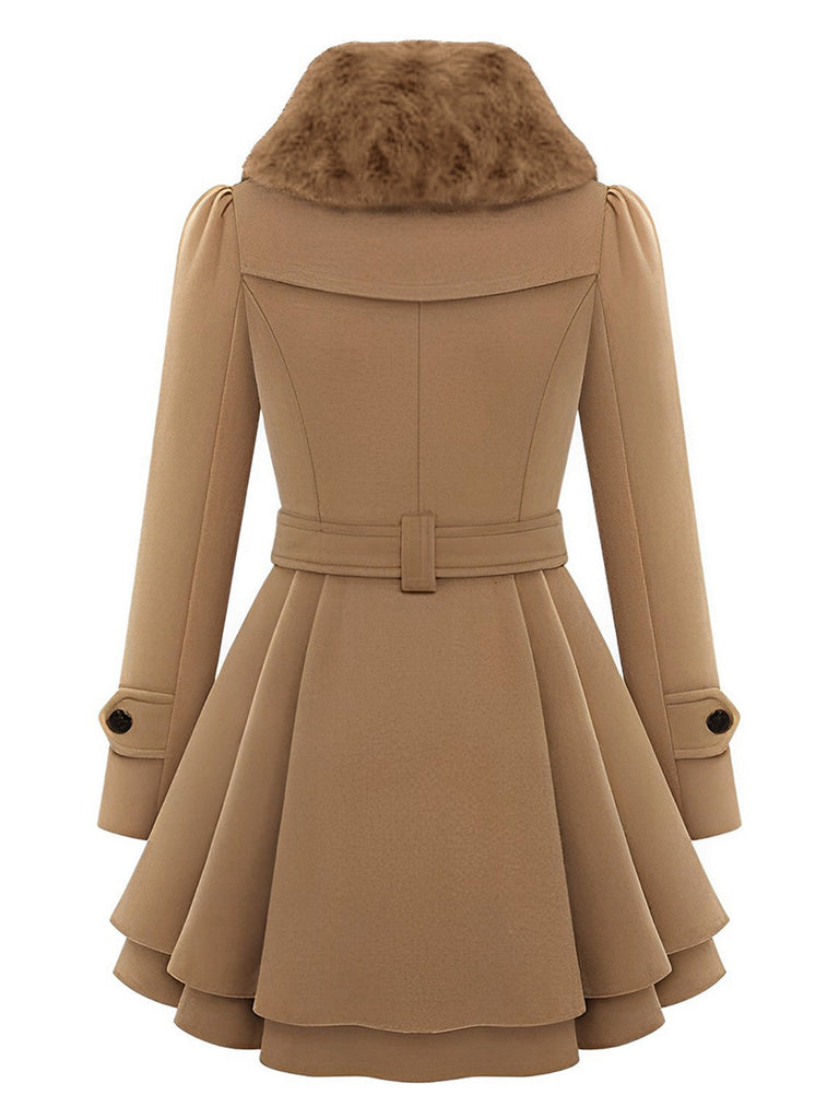 1950s Fur Collar Waisted Winter Coat - vintage fashion, retro style