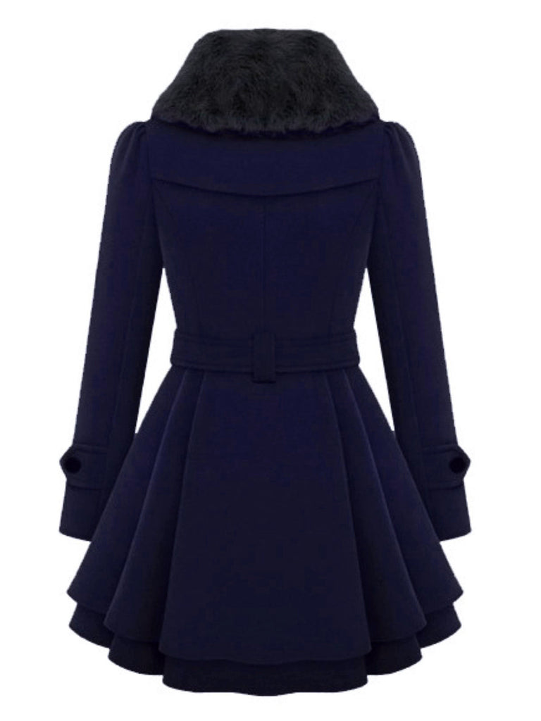 She throws on this 1950s Fur Collar Waisted Winter Coat and the city feels like 1950s Paris