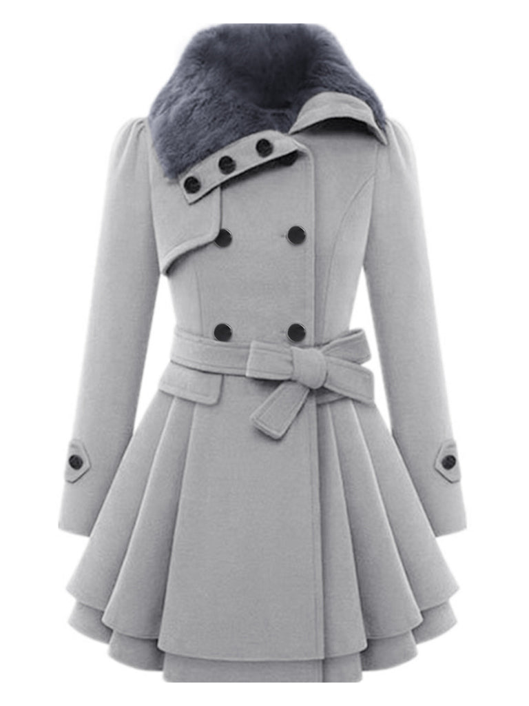 1950s Fur Collar Waisted Winter Coat — 1950s style that speaks before she does