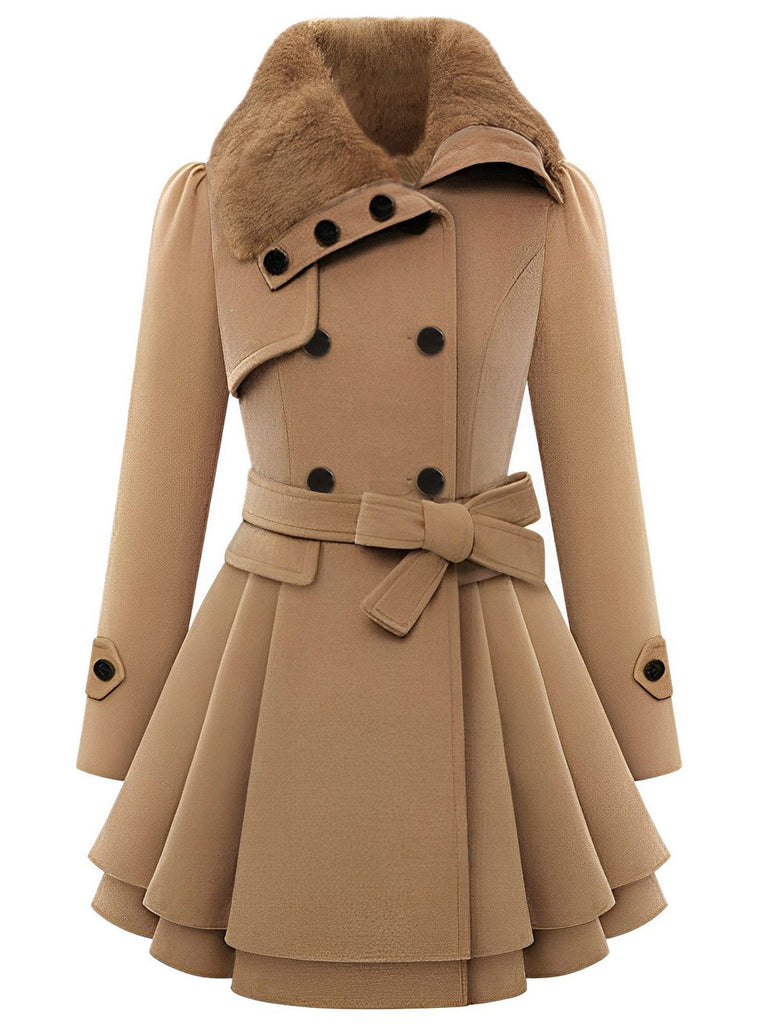 1950s Fur Collar Waisted Winter Coat