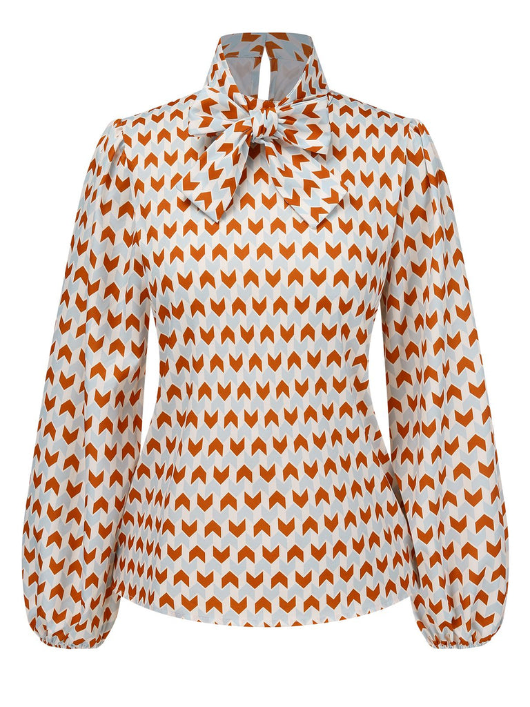 1950s Geometric Pattern Tie Neck | 1950s | vintage blouse, retro top