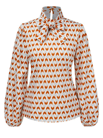 1950s Geometric Pattern Tie Neck | 1950s | vintage blouse, retro top
