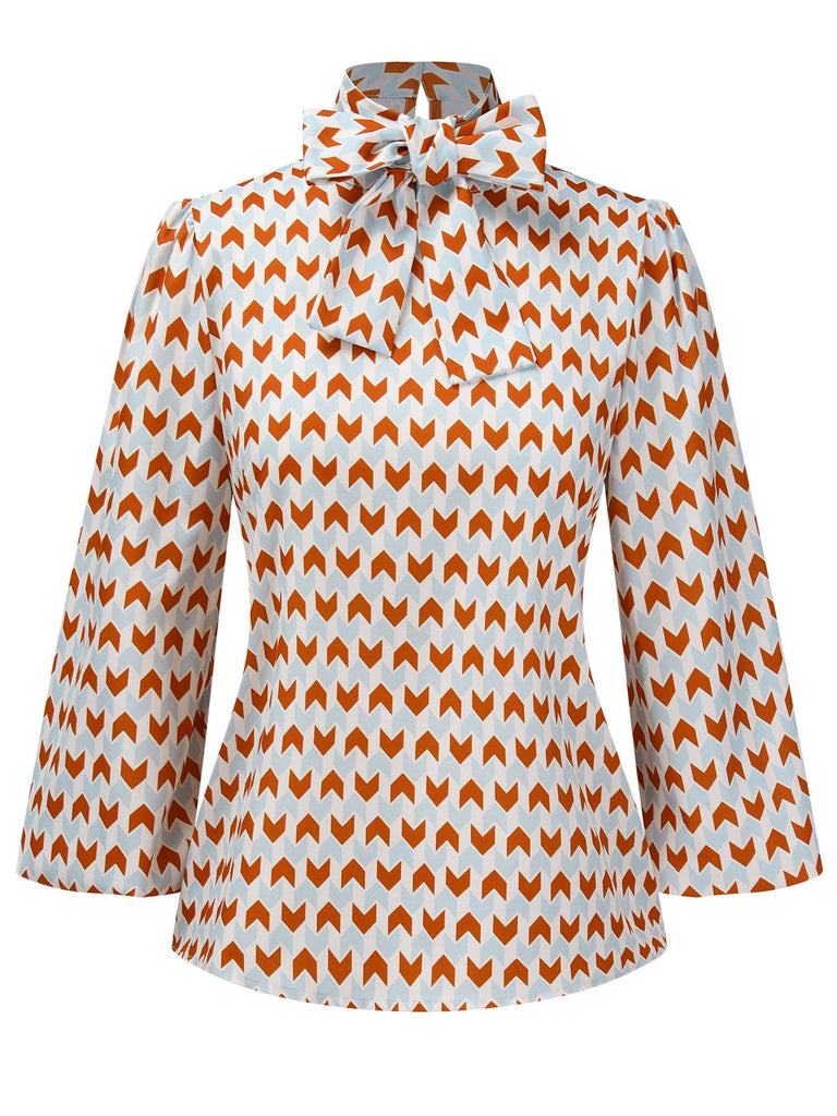 1950s Geometric Pattern Tie Neck | 1950s | vintage blouse, retro top