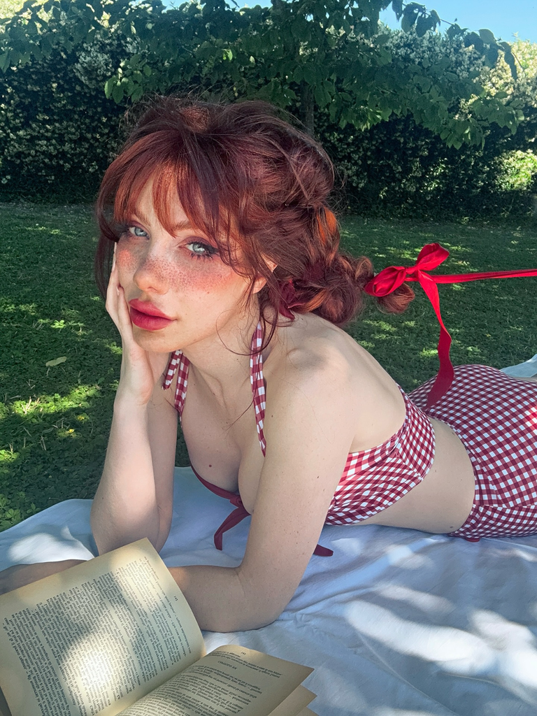 Red 1950s Gingham Halter Bowknot Bikini Set, vintage swimsuit, pin-up swimwear - perfect for women who love vintage and retro fashion