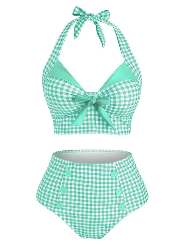 1950s Gingham Halter Bowknot Bikini Set — vintage elegance for the modern woman