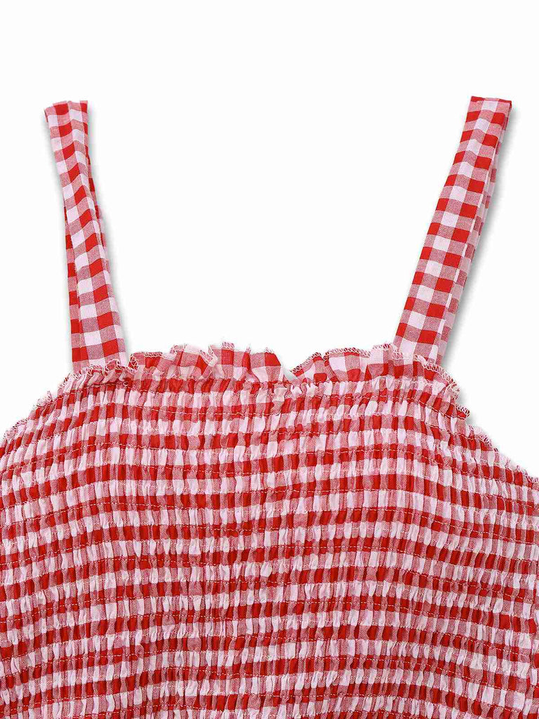 1950s Gingham Plaid Smocked Strap Jumpsuit - vintage jumpsuit, retro fashion