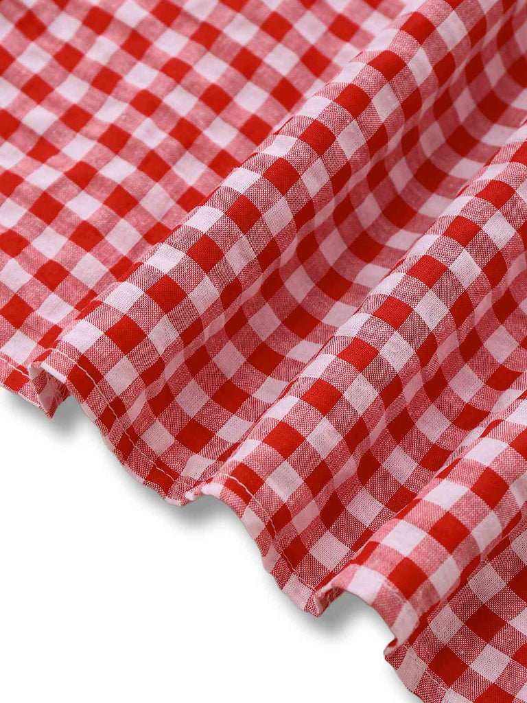 1950s Gingham Plaid Smocked Strap Jumpsuit - vintage jumpsuit, retro fashion