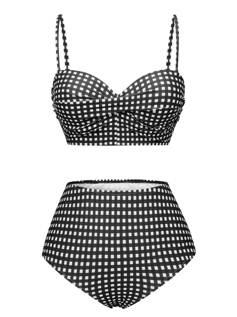 1950s Gingham Plaid Suspender Swimsuit, vintage swimsuit, pin-up swimwear - perfect for women who love vintage and retro fashion