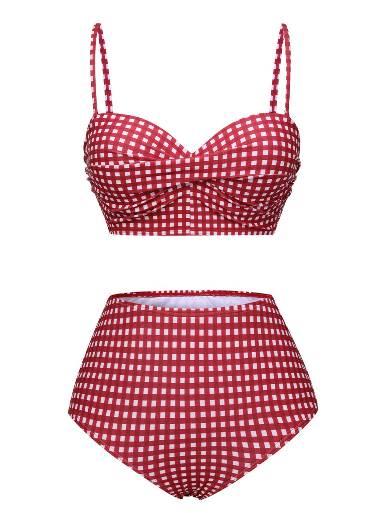 1950s Gingham Plaid Suspender Swimsuit, vintage swimsuit, pin-up swimwear - perfect for women who love vintage and retro fashion