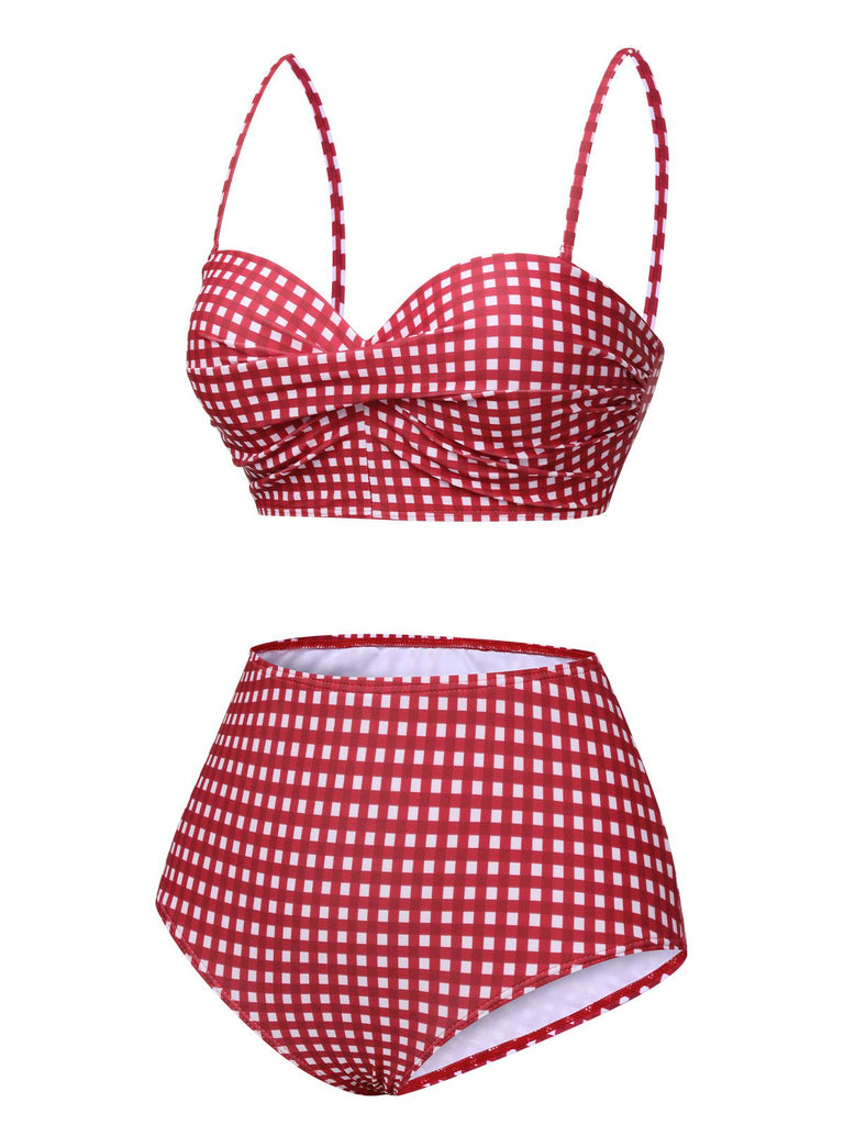 1950s Gingham Plaid Suspender Swimsuit, vintage swimsuit, pin-up swimwear - perfect for women who love vintage and retro fashion