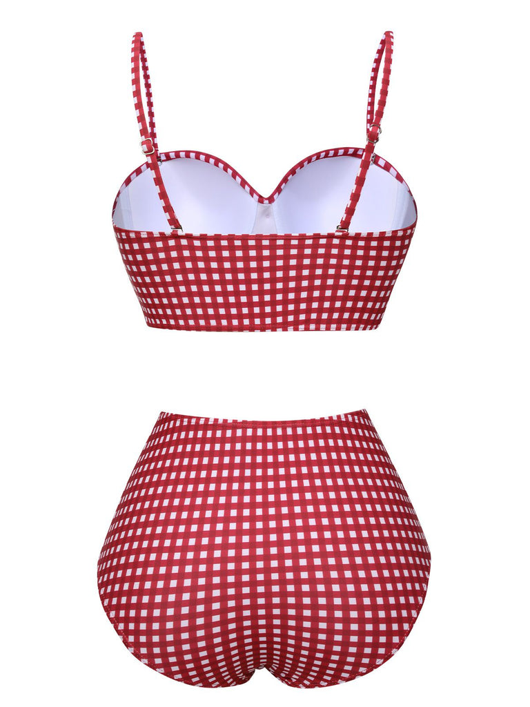 1950s Gingham Plaid Suspender Swimsuit, vintage swimsuit, pin-up swimwear - perfect for women who love vintage and retro fashion