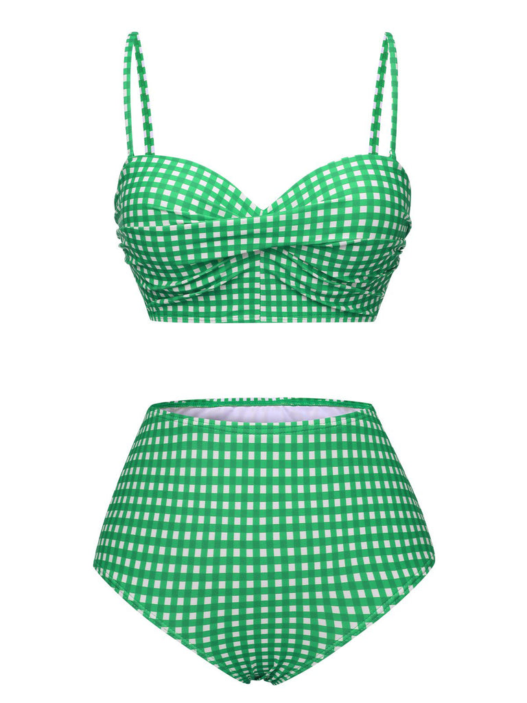 1950s Gingham Plaid Suspender Swimsuit, vintage swimsuit, pin-up swimwear - perfect for women who love vintage and retro fashion