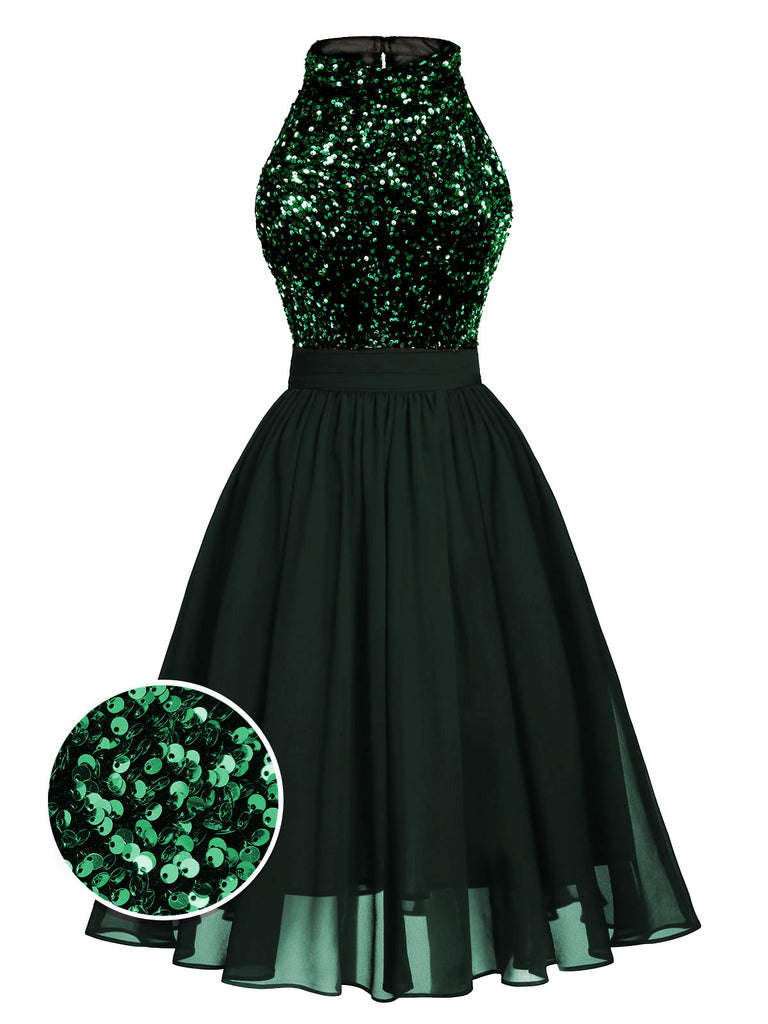 Green 1950s Gold Glitter Patchwork Dress | Retro Stage Green 1950s Gold Glitter Patchwork Dress | Retro Stage