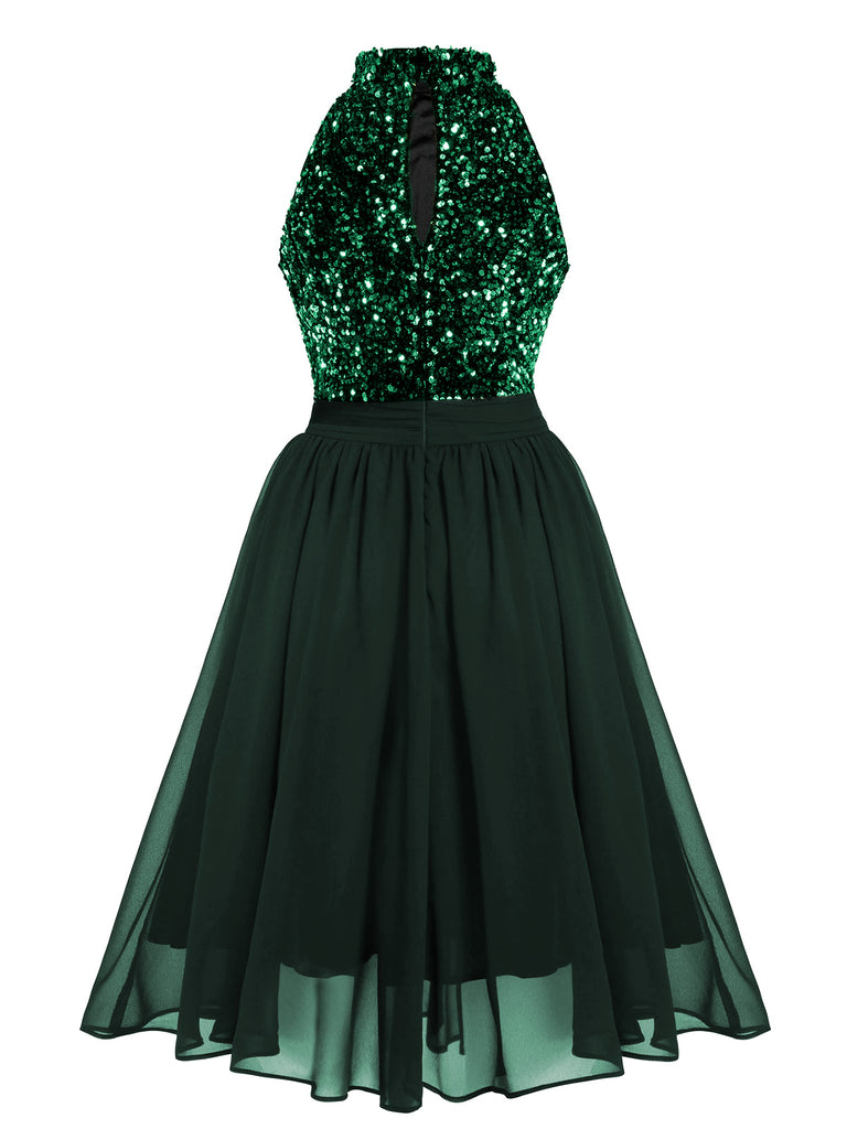 Green 1950s Gold Glitter Patchwork Dress Green 1950s Gold Glitter Patchwork Dress