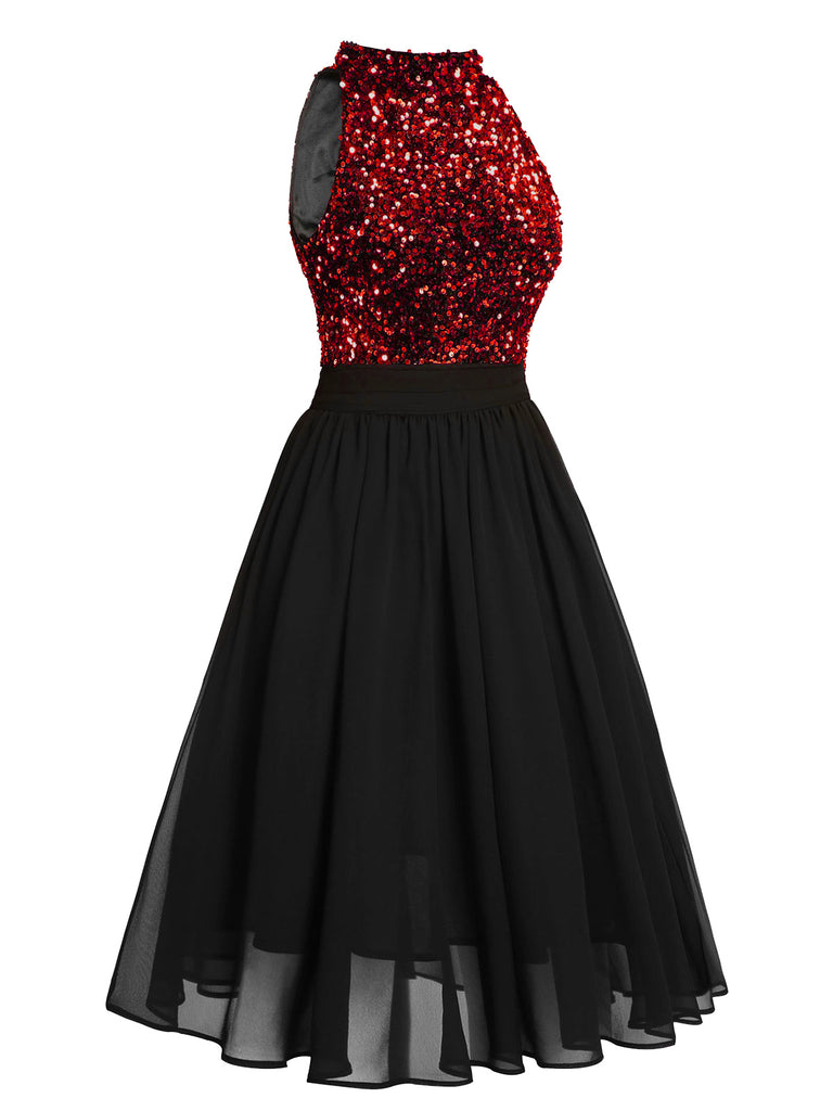 Black 1950s Gold Glitter Patchwork Dress | Retro Stage Black 1950s Gold Glitter Patchwork Dress | Retro Stage