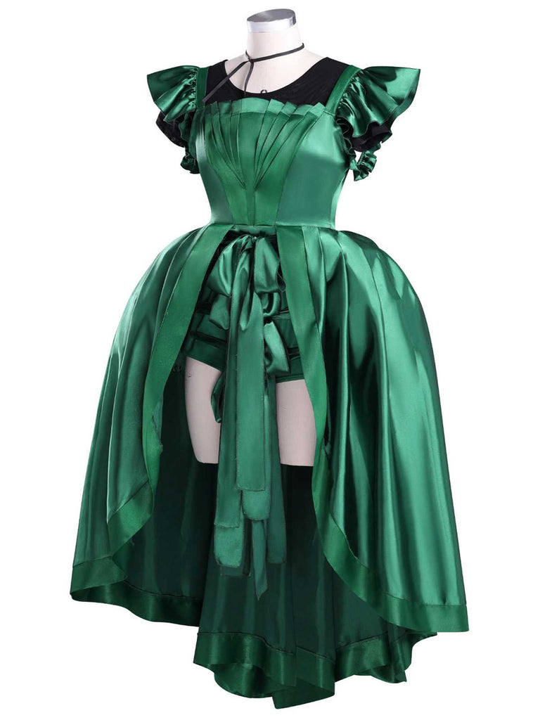 Green 1950s Wednesday Addams Inspired Satin Costume Set | Retro Stage Green 1950s Wednesday Addams Inspired Satin Costume Set | Retro Stage