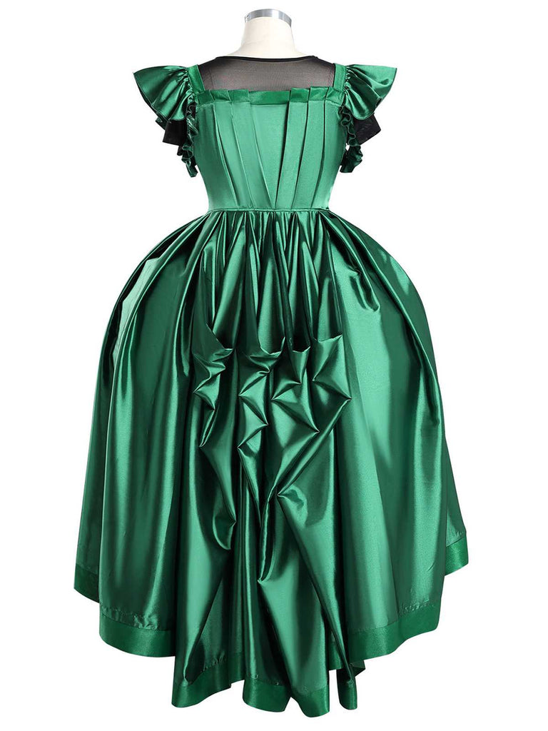 Green 1950s Wednesday Addams Inspired Satin Costume Set Green 1950s Wednesday Addams Inspired Satin Costume Set