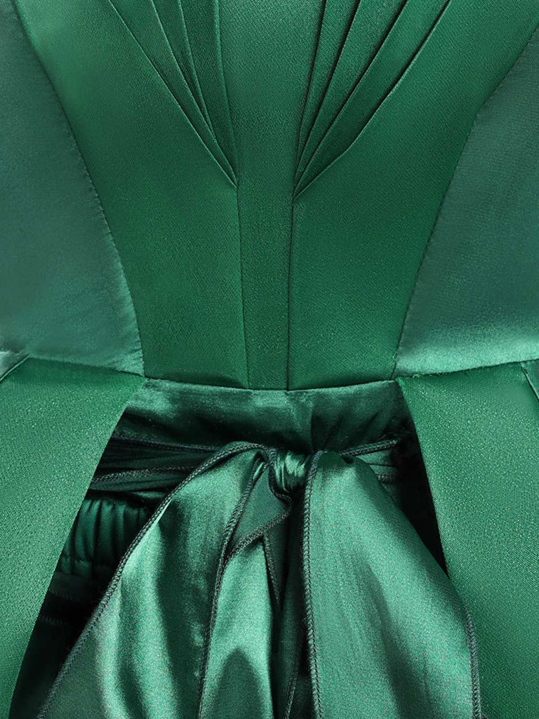 Green 1950s Wednesday Addams Inspired Satin Costume Set - vintage fashion, retro style, elegant red