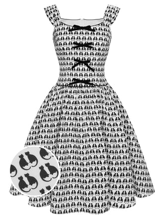 1950s Halloween Cat Print Velvet Bow Dress, vintage dress, retro fashion, rockabilly, pin-up fashion - perfect for women who love vintage and retro fashion
