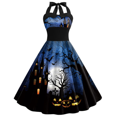 1950s Halloween Halter Waist Swing Dress: timeless style reimagined