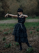 1950s Halloween Lace Belt Dress - vintage dress, retro fashion, rockabilly