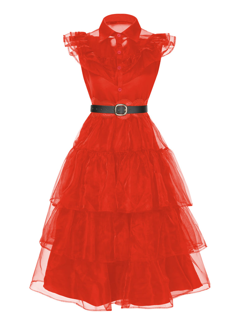 Halloween Costume Wednesday Black Gothic Mesh Ruffle Trim Sleeveless Layered Hem Dress Halloween Costume Wednesday Black Gothic Mesh Ruffle Trim Sleeveless Layered Hem Dress