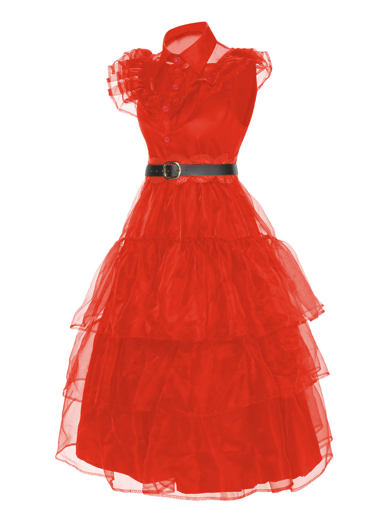 She slips into this 1950s Halloween Lace Belt Dress and suddenly it's a 1950s daydream