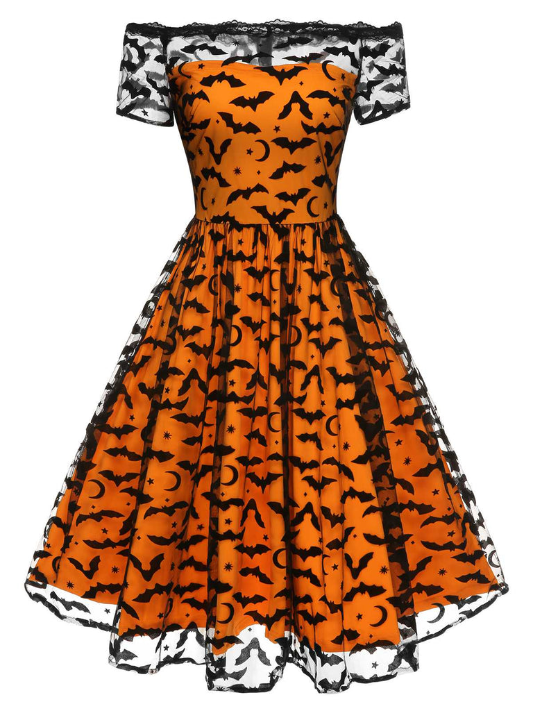 1950s Halloween Lace Off-shoulder Swing Dress — vintage elegance for the modern woman