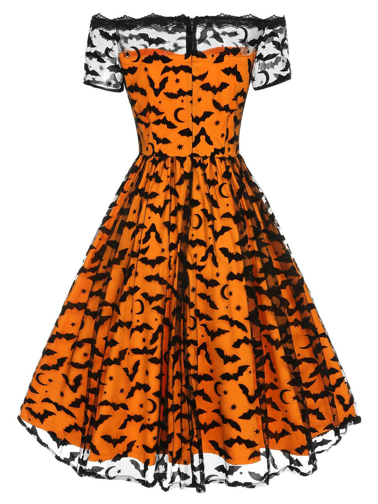 1950s Halloween Lace Off-shoulder Swing Dress — vintage elegance for the modern woman